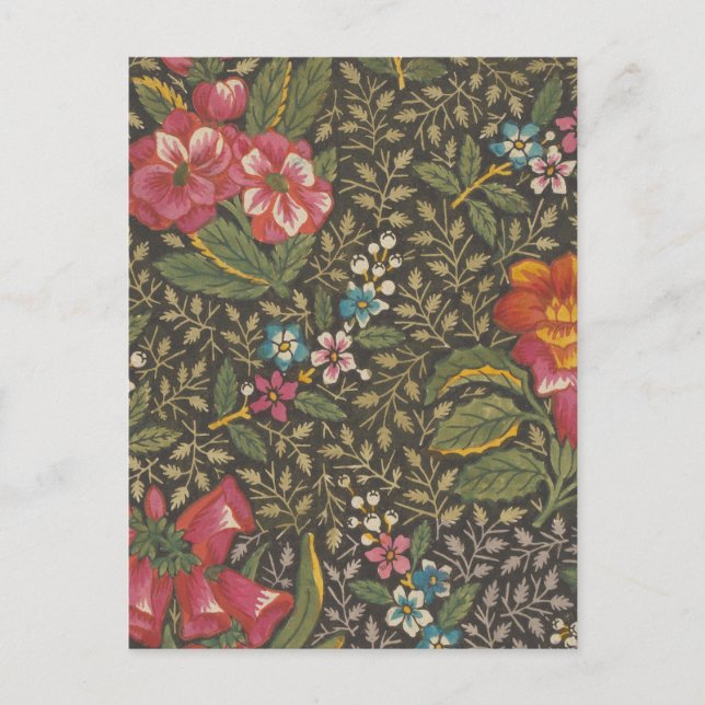 Antique French Toile de Jouy 1800s Floral Branches Postcard (Front)