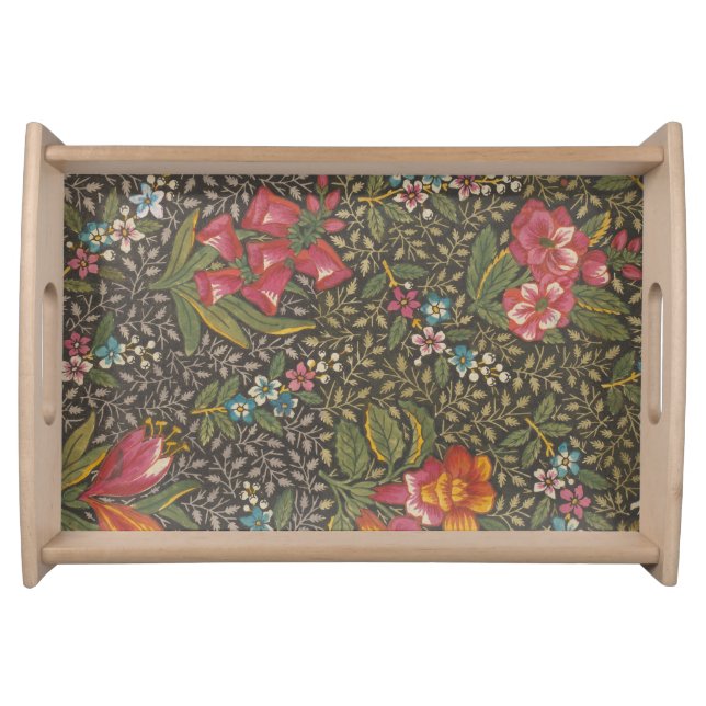 Antique French Toile de Jouy 1800s Floral Branches Serving Tray (Front)