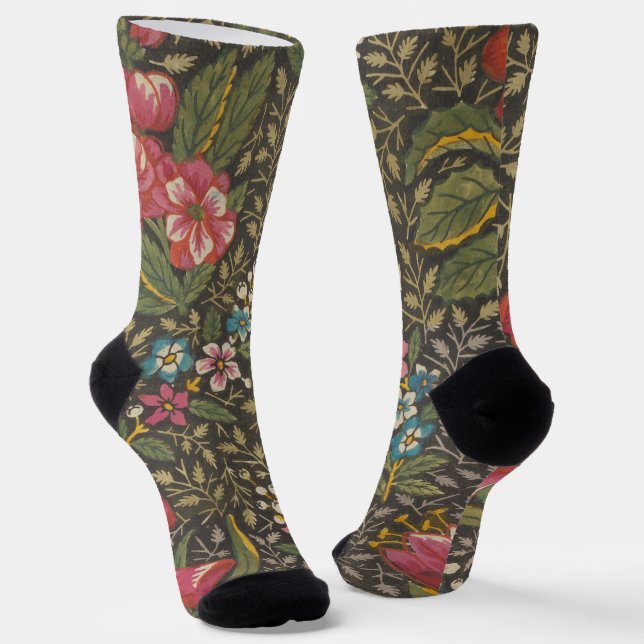 Antique French Toile de Jouy 1800s Floral Branches Socks (Angled)