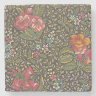 Antique French Toile de Jouy 1800s Floral Branches Stone Coaster