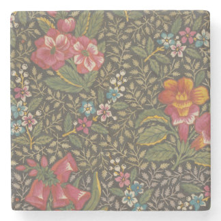 Antique French Toile de Jouy 1800s Floral Branches Stone Coaster