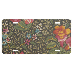 Antique French Toile de Jouy Floral Pattern License Plate