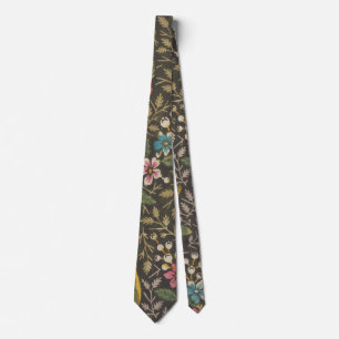 Antique French Toile de Jouy Floral Pattern Neck Tie