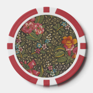 Antique French Toile de Jouy Floral Pattern Poker Chips