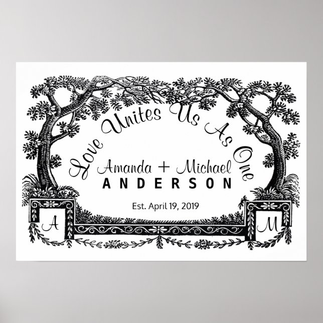 Antique French Trees Frame Personalized Wedding Poster (Front)