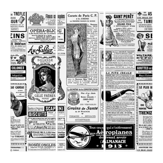antique french victorian newspaper  triptych (Front)