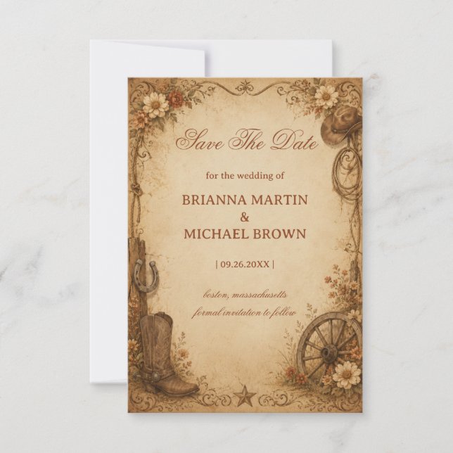 Antique Frontier Rustic Save The Date (Front)