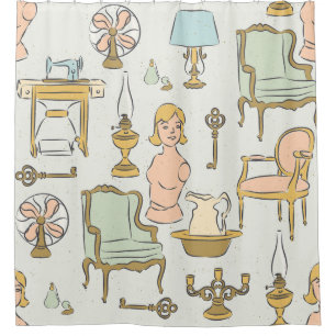 antique furniture mannequin vintage decor shower curtain
