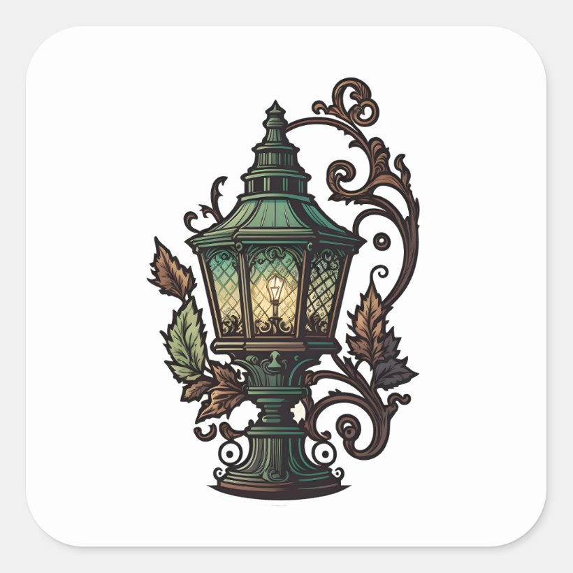 Antique Furniture, Vintage Lamp, Cartoon Style  Square Sticker (Front)