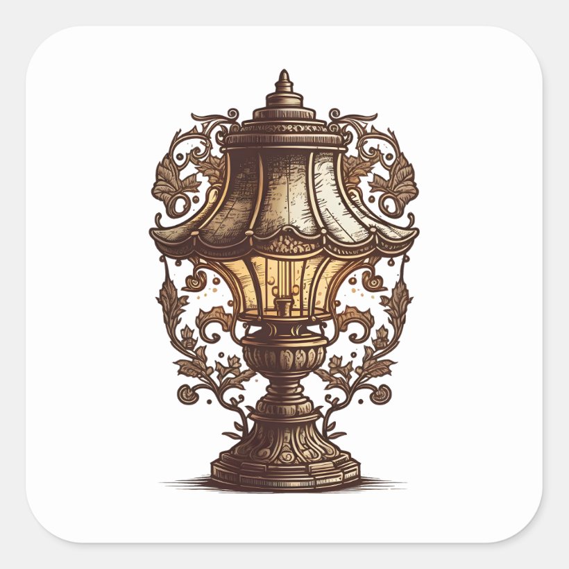 Antique Furniture, Vintage Lamp, Cartoon Style Square Sticker (Front)