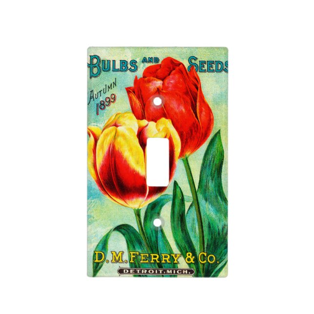 Antique Garden Advertisement, Yellow Red Tulips Light Switch Cover (Front)