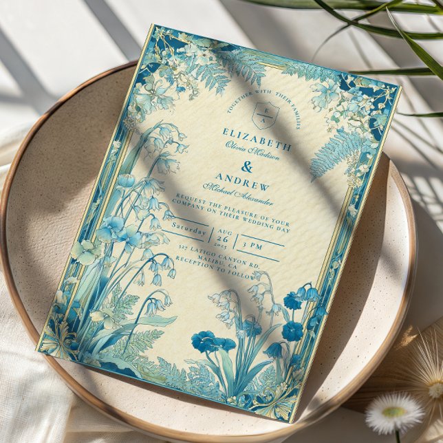 Antique Garden Blue Flower Wedding Invitation (Creator Uploaded)