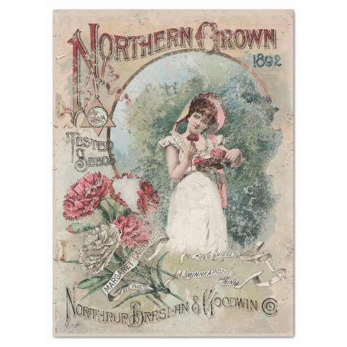 ANTIQUE GARDEN CATALOG WITH YOUNG GIRL TISSUE PAPER