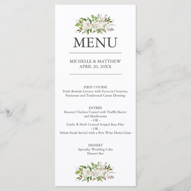 Antique Garden | Elegant Botanical Wedding Menu (Front)