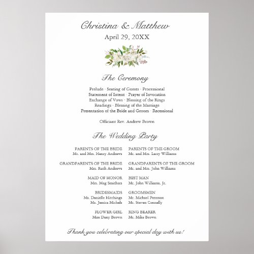 Antique Garden  Elegant Wedding Ceremony Program Poster
