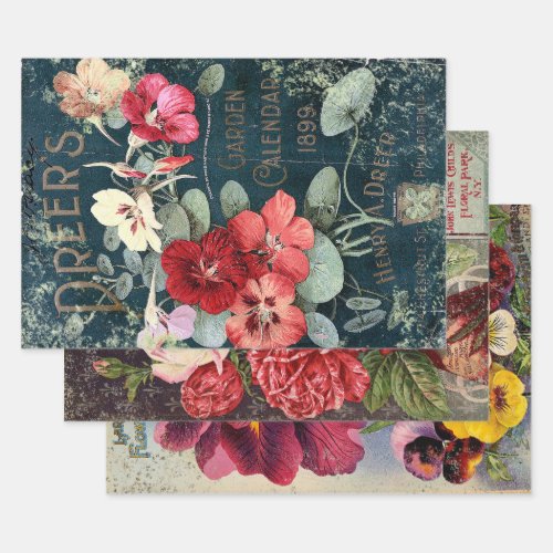 ANTIQUE GARDEN GUIDE HEAVY WEIGHT DECOUPAGE WRAPPING PAPER SHEETS