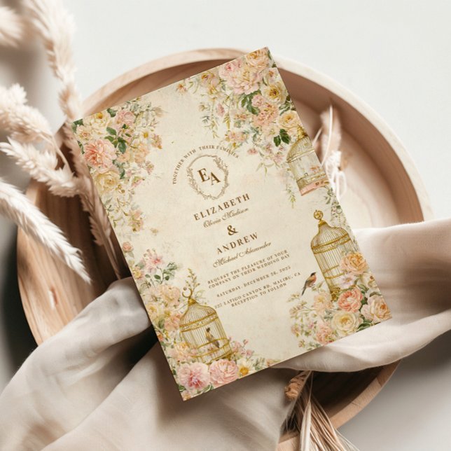 Antique Garden Roses and Birdcages Invitation (Creator Uploaded)