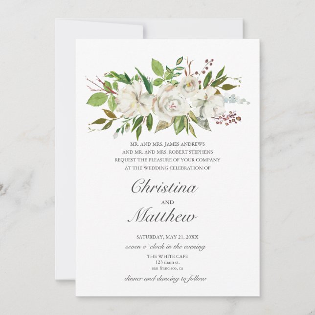 Antique Garden White Flowers Elegant wedding Invitation (Front)