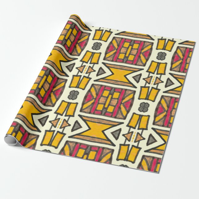 Antique Geometric Ethnic Primitive Pattern  Wrapping Paper (Unrolled)