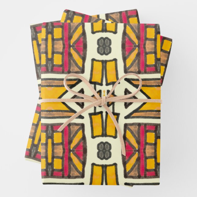 Antique Geometric Ethnic Primitive Pattern  Wrapping Paper Sheets (In situ)