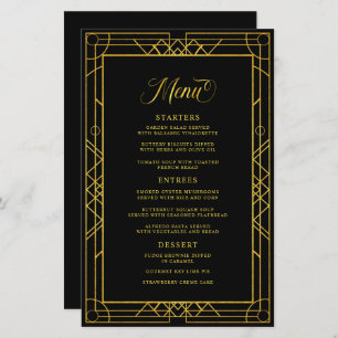 Antique Geometric Gold Frame Black Wedding Menu