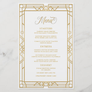 Antique Geometric Gold Frame White Wedding Menu