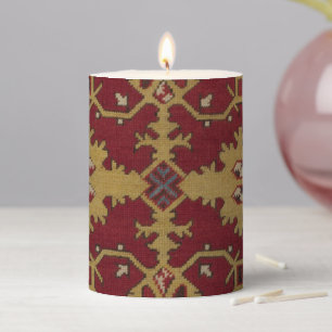 Antique Geometric Oriental Persian Red Pattern Pillar Candle