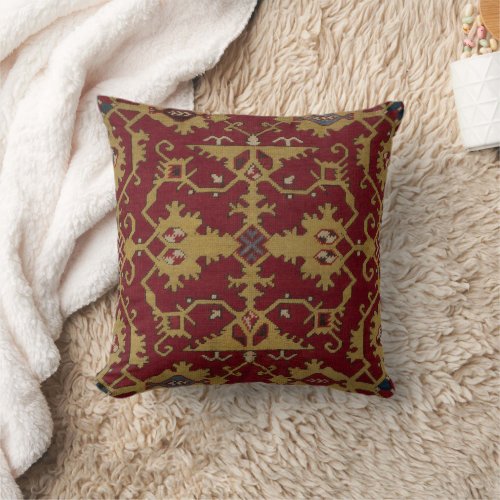 Antique Geometric Oriental Persian Red Pattern Throw Pillow