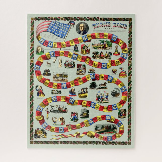 Antique George Washington Snake Board Game Print Jigsaw Puzzle (Vertical)