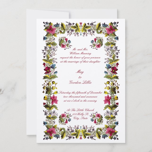 Antique Georgian Era Floral Border Wedding Invitation (Front)