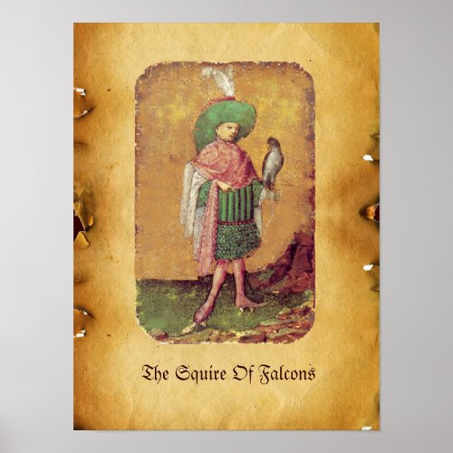Antique German Court Tarots  Squire of Falcons Poster