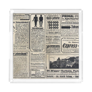 Antique German Newspaper Advertisements 1917 Acrylic Tray