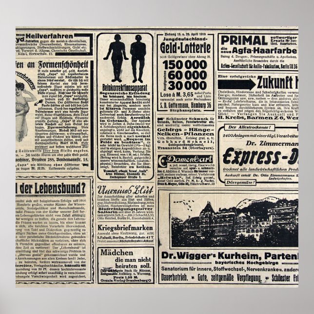 Antique German Newspaper Advertisements 1917 Poster (Front)