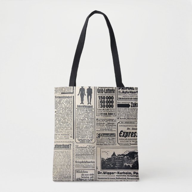 Antique German Newspaper Advertisements 1917 Tote Bag (Front)