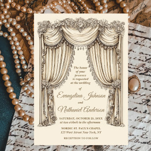 Antique Gilded Age Ivory Timeless Curtains Wedding Invitation