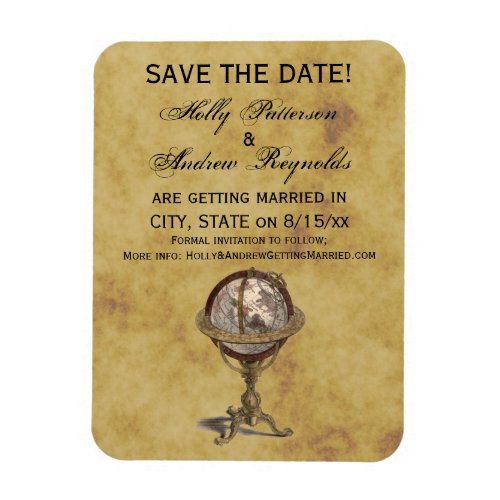 Antique Globe Distressed BG Save the Date Magnet