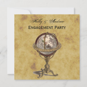 Antique Globe, Distressed BG SQ Engagement Invitation