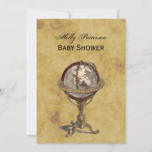Antique Globe, Distressed BG V Baby Shower Personalized Invites