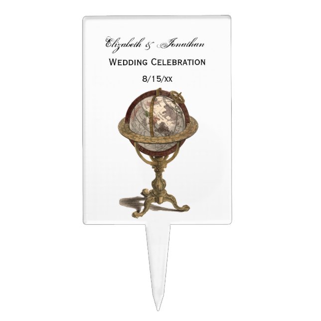 Antique Globe, White BG Cake Pick (Front)