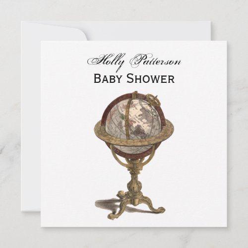 Antique Globe, White BG SQ Baby Shower Personalized Invites