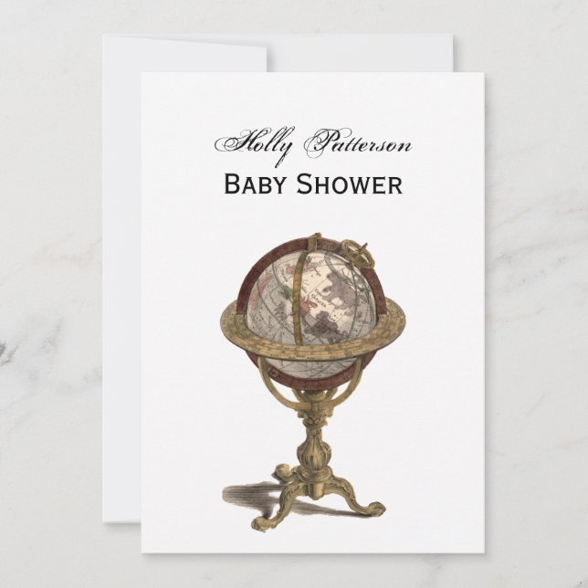 Antique Globe, White BG V Baby Shower Invitation (Front)