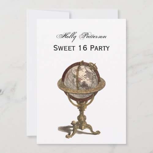 Antique Globe, White BG V Sweet 16 Personalized Invite