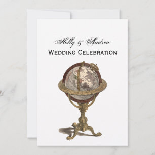 Antique Globe, White BG V Wedding Invitation