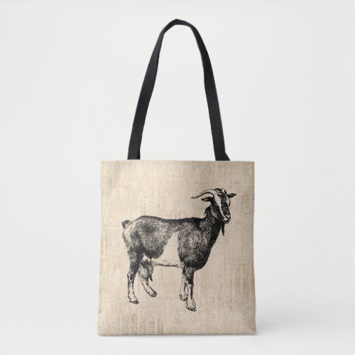 Antique Goat Illustration with Script Background Tote Bag