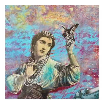 Antique Goddess Of The Birds Mixed Media Painting  Faux Canvas Print by arteeclectica at Zazzle