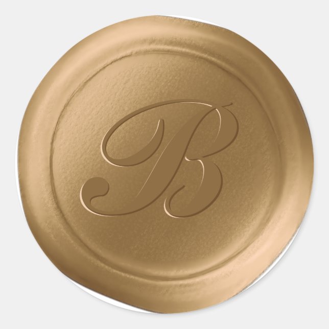 Antique Gold 1 Letter Monogram Faux Wax Stamp Classic Round Sticker (Front)