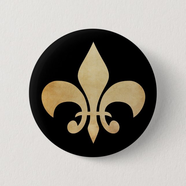 Antique Gold and Black Fleur de Lis Pinback Button (Front)