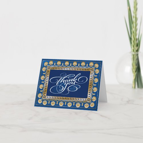 Antique Gold and Blue Thank You Notecard