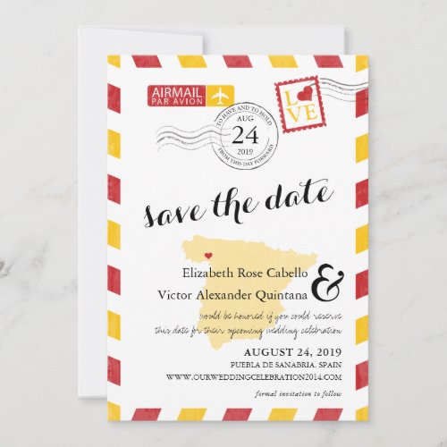 Antique Gold and Red Spain Airmail Save the Date