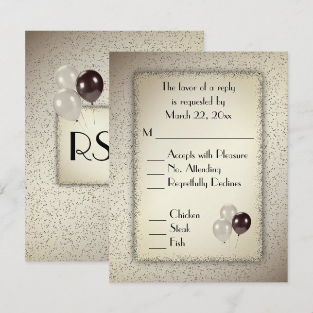 Antique Gold Balloons and Glitter Menu RSVP  (Front/Back)